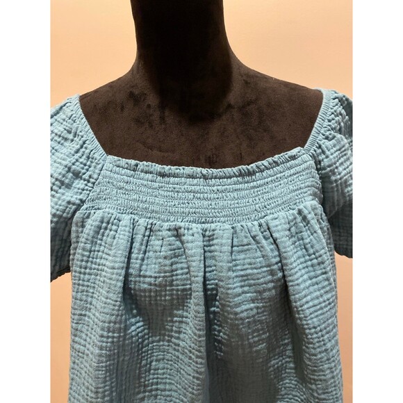 Joyspun Cropped Blouse Sz Large Top Dk Turquoise Off Shoulder Gathered Neckline - Picture 3 of 10